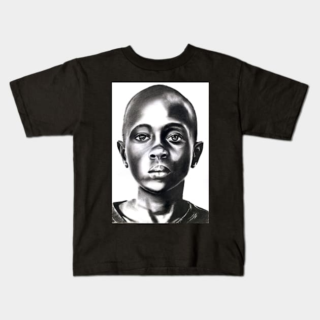 charcoal portrait of a black boy Kids T-Shirt by stoekenbroek